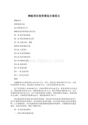 钢板项目投资策划方案范文.docx