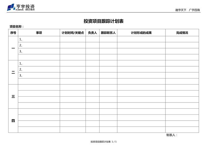 投资项目跟踪计划表